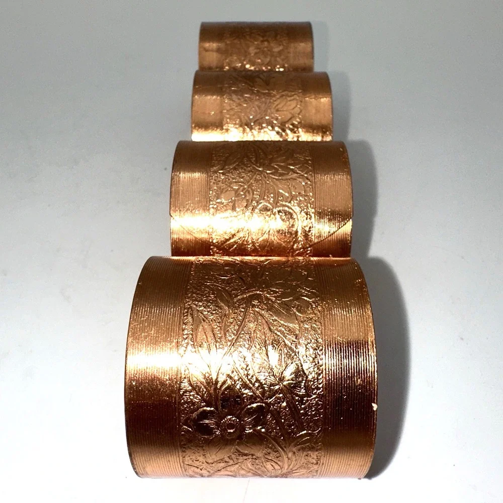Coppercraft Guild Napkin Rings Copper Floral Embossed Set of 4 Boxed